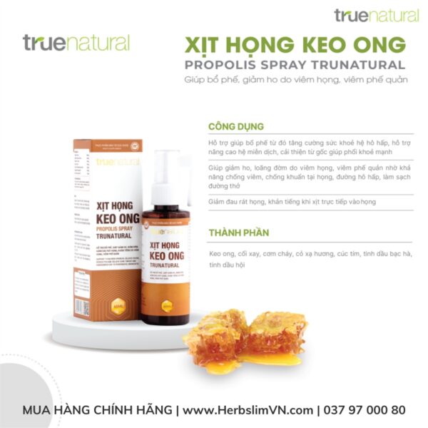 công dụng của Xịt họng Keo Ong True Natural (60ml) - Bổ phế, giảm ho, tiêu đờm, giảm đau viêm họng